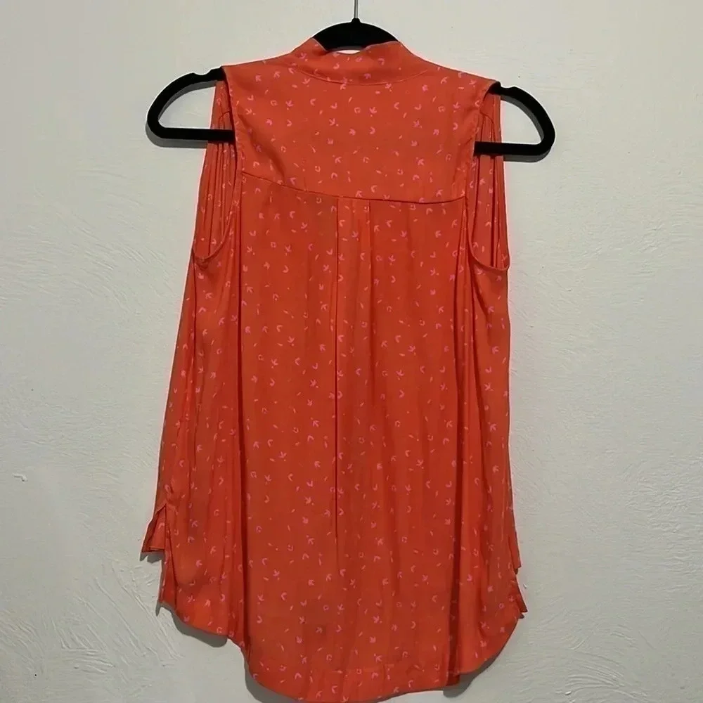 Free People women’s Coral printed Tie Front Sleeveless Blouse XS